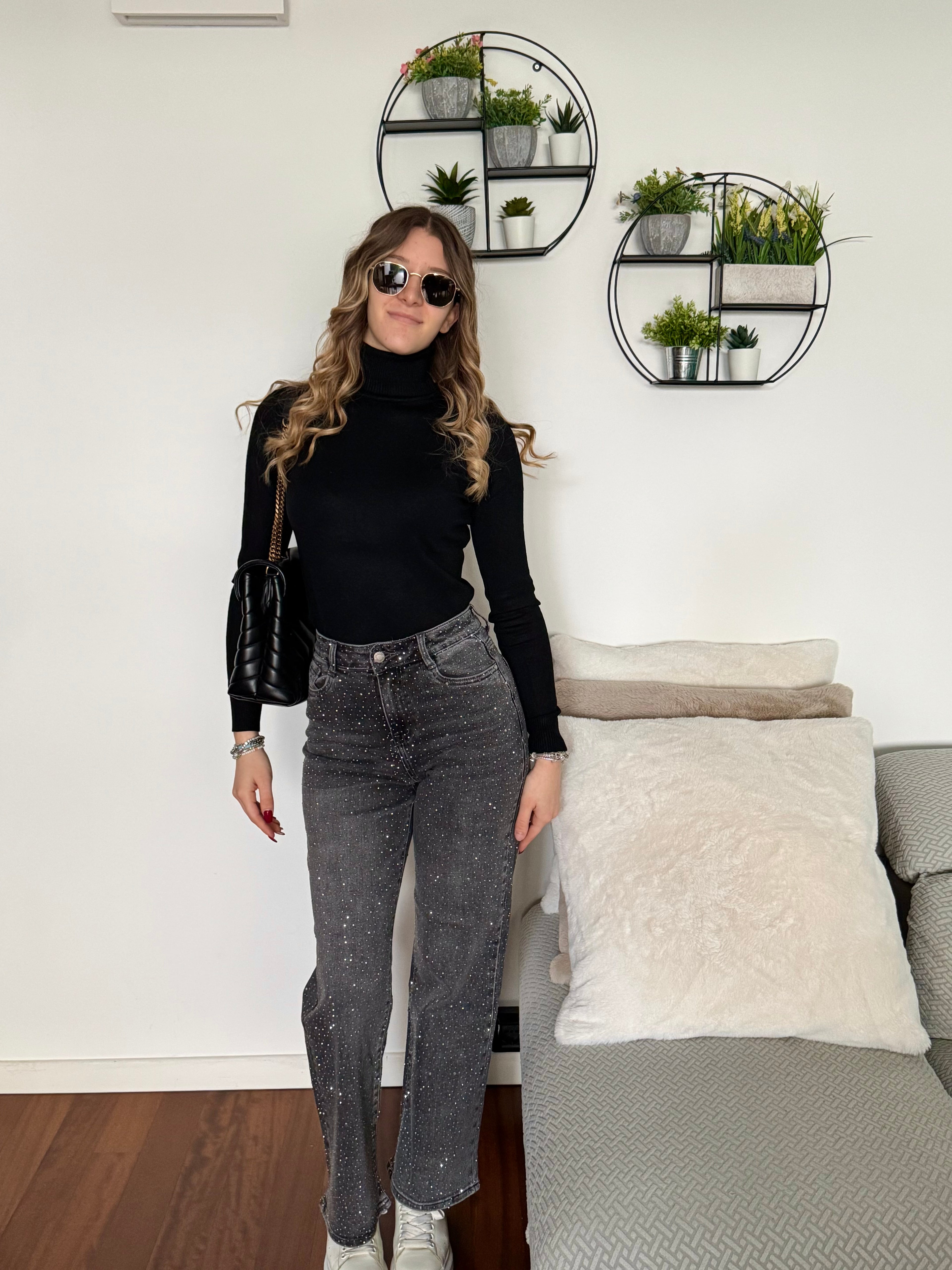 Jeans grigio con brillantini