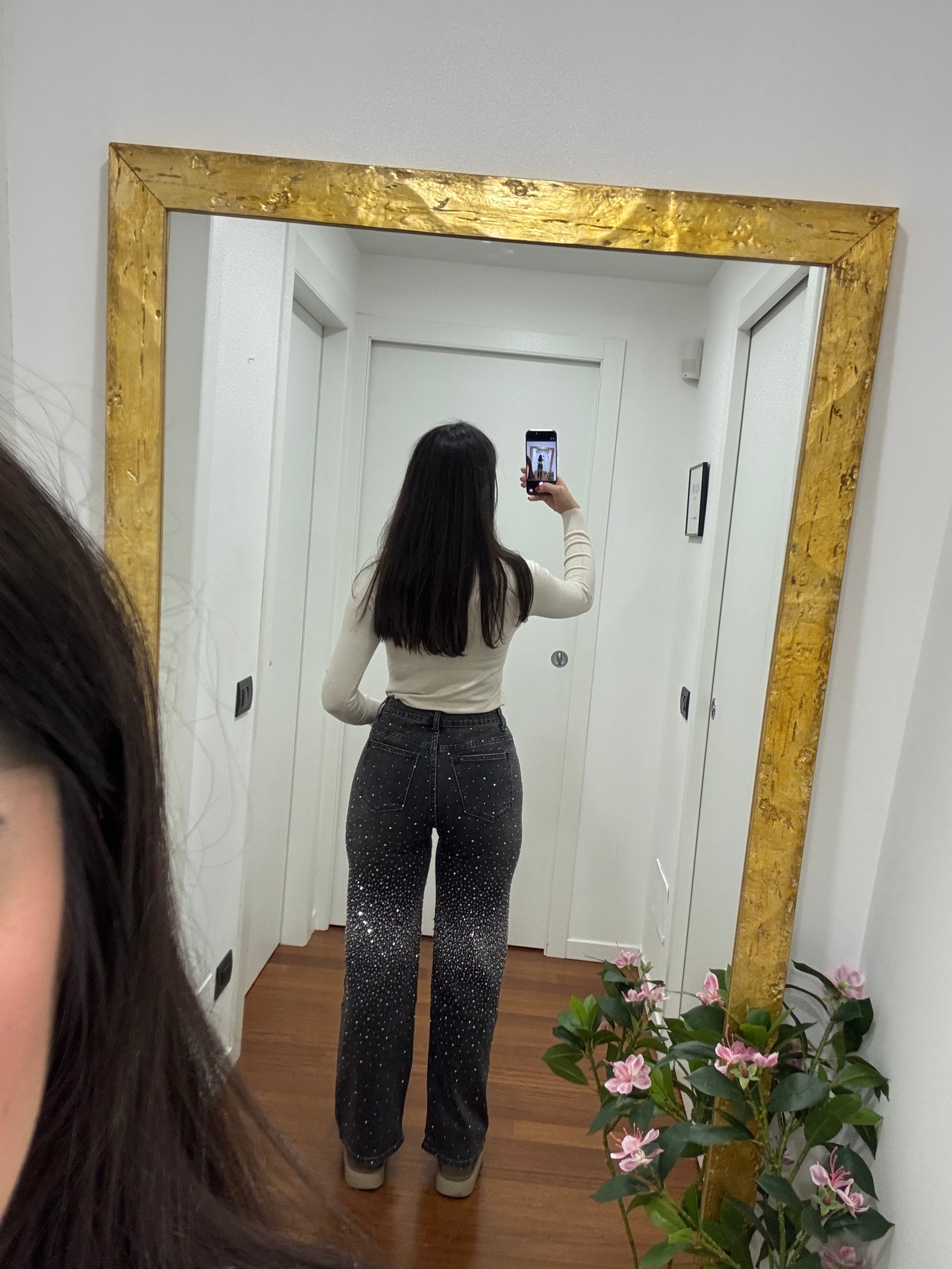 Jeans grigio con brillantini